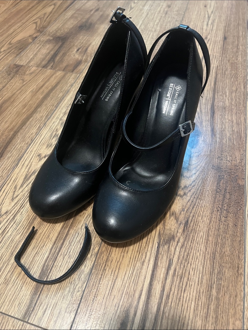 Call It Spring Black Round-Toe Mary Jane Heels with Ankle Strap